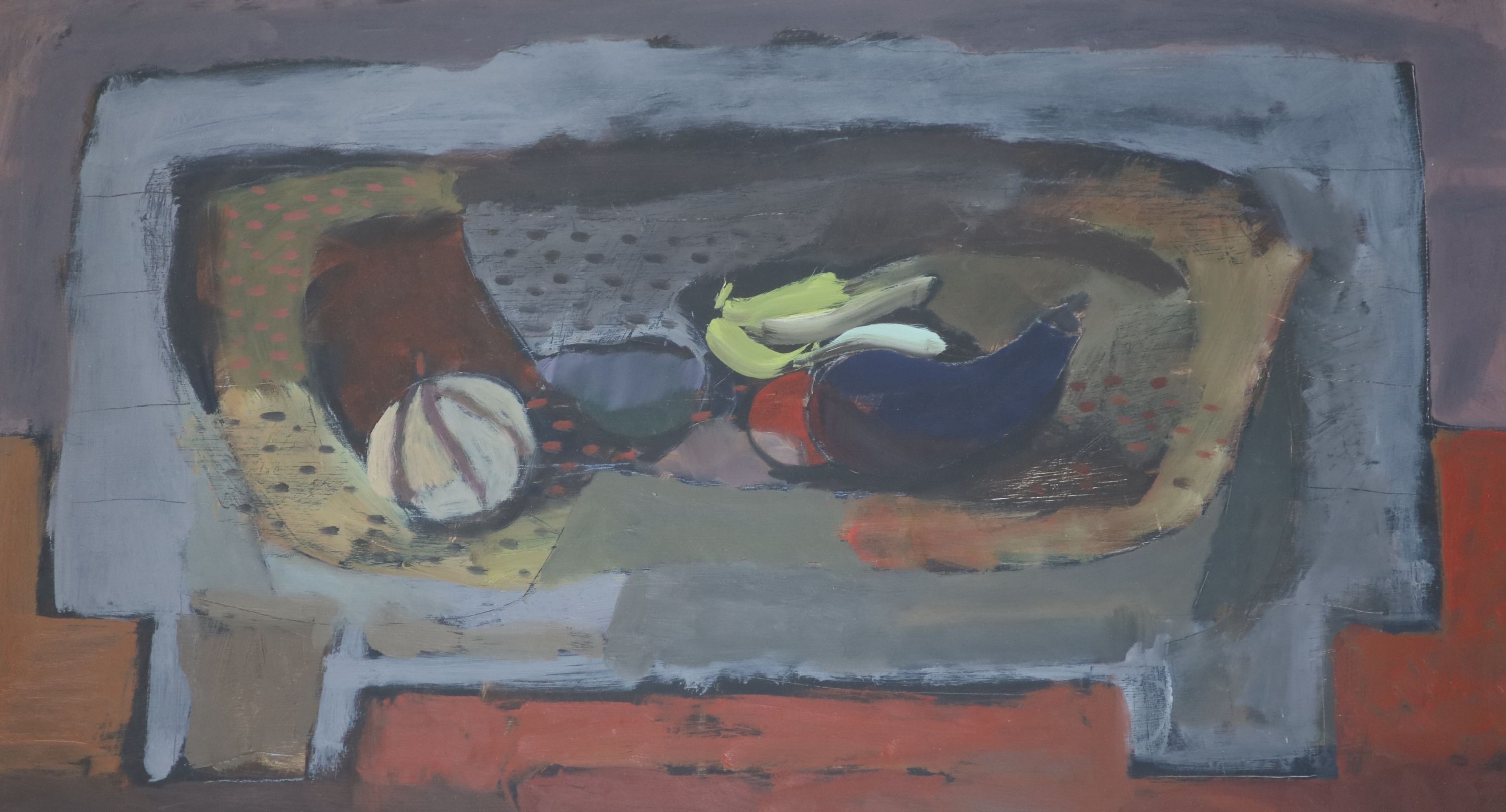 Clive Blackmore (1940-), Still life on small table 1990, oil on board, 47 x 79cm